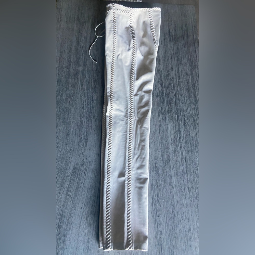 HOUSE OF CB 'Elliot' Cream Vegan Leather Lace Up Trousers~SMALL ~ - Picture 5 of 15